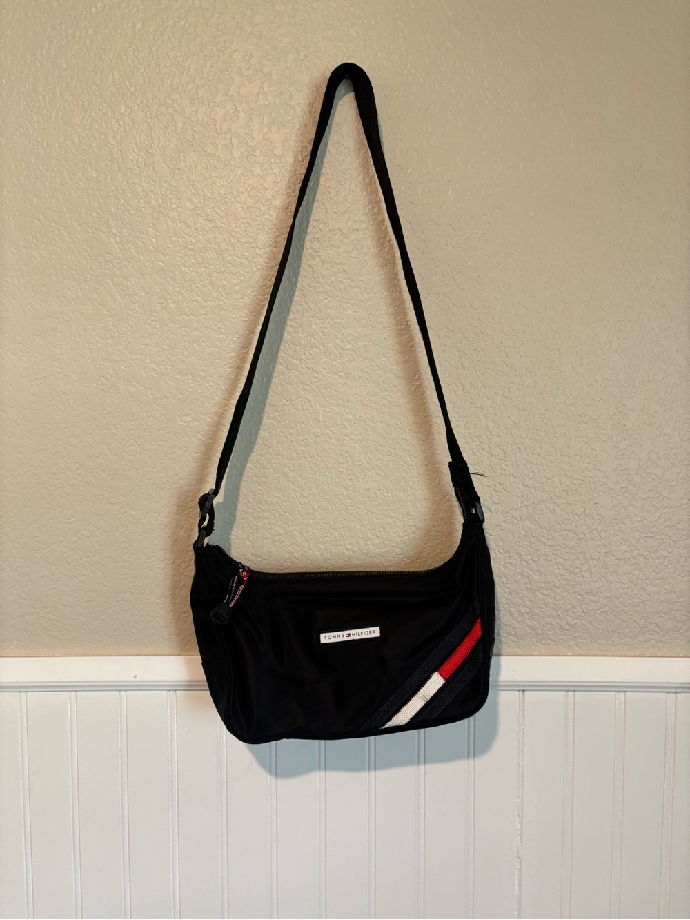 Tommy Hilfiger Black Messenger Bag with Red & White Accent